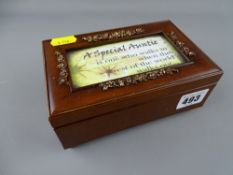 Near modern musical jewellery box with lid for a personal photograph