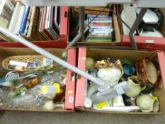 Two boxes of mixed household porcelain, glassware, other items including vacuum cleaner etc