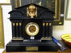 Fine looking slate clock with pillars and silver coloured inscription