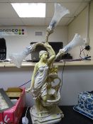 Ornamental composite based three bulb table lamp