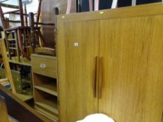 Polished top dining table, two coffee tables, Windsor chair, two door wardrobe and melamine cabinets