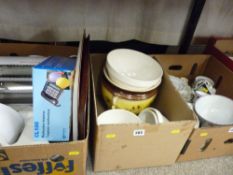 Several boxes of kitchen crockery, appliances and household items