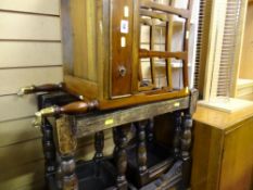 Reproduction four section Canterbury, a nest of three polished coffee tables and a two door polished