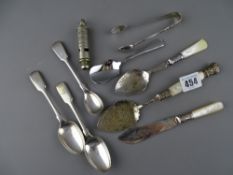 Small parcel of electroplate and silver cutlery, whistle etc
