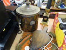 Copper coal bucket and a pair of bellows