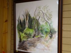 Mixed media - indistinctly signed woodland scene