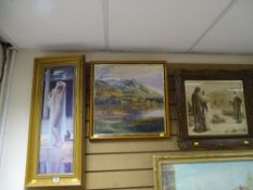 CHRIS CARLISLE oil on board - red Land Rover and farmer by a mountainside, BASIL SHAW oil on