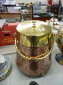 Copper and brass coal bucket