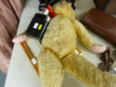 Vintage teddy bear, prints, hip flask etc