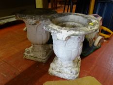 Pair of white painted garden urns