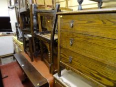 Polished draw leaf dining table and large parcel of chairs, a kitchen sideboard and metal grilled