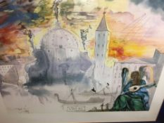 Oil on canvas - archway scene with figures, indistinctly signed and an oil painting - abstract scene