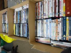 Three boxes containing very large quantity of DVDs (approx 150)