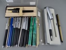 Sheaffer pens - modern fountain pen (boxed), brushed steel fountain pen (boxed), Lady Paisley