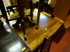 Polished draw leaf dining table and four chairs and two circular topped tripod tables
