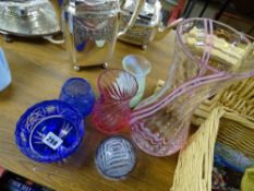 Small parcel of colourful glassware including paperweight