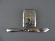 Silver cigarette case and a silver handled butter knife