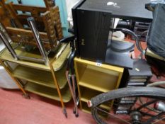 Small parcel of CDs, a light wood effect small bookcase, tea trolley, umbrella, outdoor folding seat