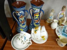 Pair of interesting pottery vases, Portmeirion teaware etc