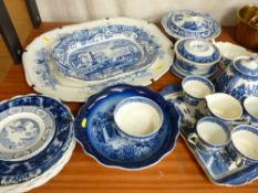 Large parcel of blue and white china including Willow etc
