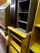 Pine open bookcase with cupboard base and three CD/DVD stands