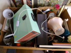 Two boxes of miscellaneous household contents including barometer, table lamps etc