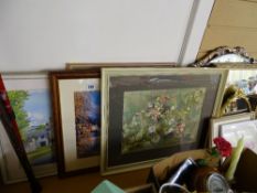 Parcel of mixed paintings, prints, mirrors, walking sticks etc