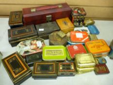 Collection of vintage cash tins with others etc