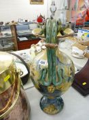 Italian Majolica hand painted twin handled vase (damages)