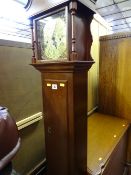 Modern slim grandmother clock, modern blanket box and a glass topped Long John coffee table