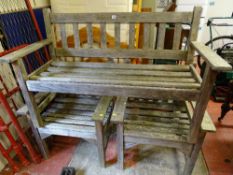 Hardwood garden bench and matching pair of chairs