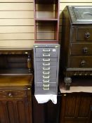 Ten drawer metal office/domestic cabinet, a modern CD rack and a wood effect small open bookcase