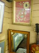 Wooden framed bevelled edge wall mirror and a jewellery type diorama in a gilt frame