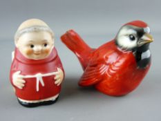 Goebels Red Friar matchbox holder and a red pottery bird