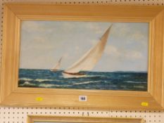 W L ASHTON oil on board - boating scene, 28 x 53 cms