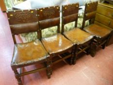 Set of four oak chairs with rexine seats