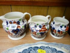 Trio of graduated Gaudy Welsh jugs
