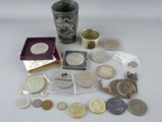 Collection of commemorative crowns and coinage including an 1890 American dollar along with an EP