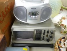 Vintage mini portable TV and radio with a Phillips portable CD player