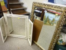 Gilt framed bevelled edge wall mirror and a French style triple dressing mirror