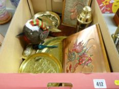 Box of mixed ornamental metalware etc