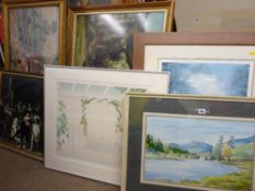 Watercolour - possibly Conwy Valley, indistinctly signed and a parcel of other paintings, prints and