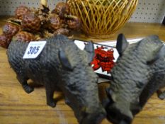 Pair of carved boars, other treen ware etc