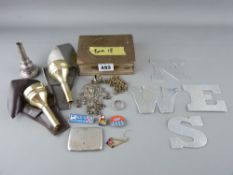 EP lidded box and contents including a quantity of silver along with three plated instrument