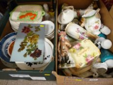 Two boxes of ornamental pottery, porcelain and tableware