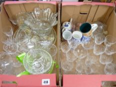 Two boxes of vintage glassware etc