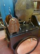 Polished wood twin drop leaf gate leg table and small tilt top occasional table, magazine rack and