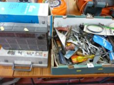 Box of mainly garage hand tools eg spanners, screwdrivers, Acorn smoothing plane and a cased