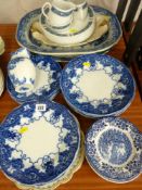 Mixed selection of blue and white dinnerware etc
