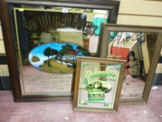 Three framed advertising mirrors 'Southern Comfort', 'Pears Soap' and 'Palmolive Soap'